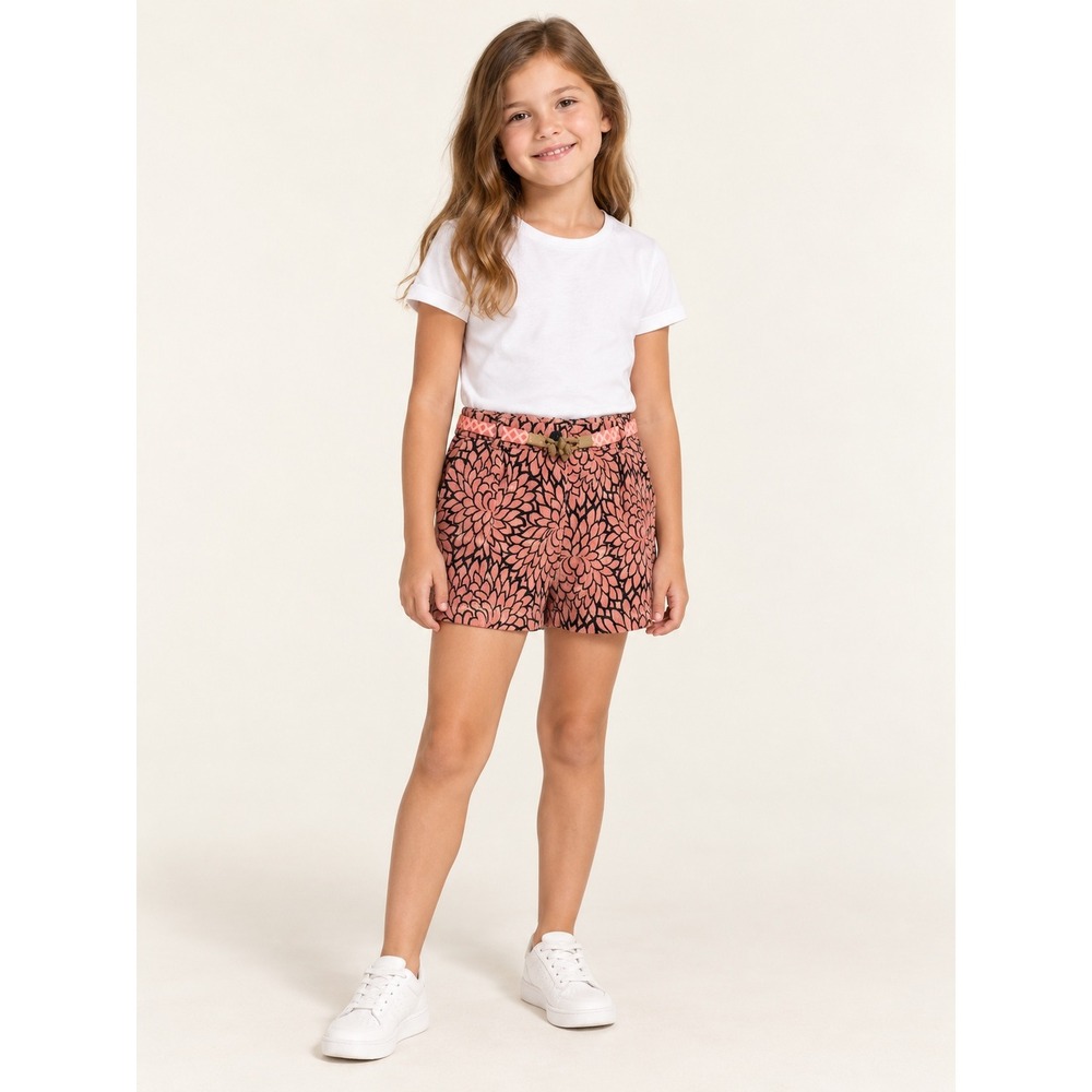Scotch RBelle Girls Size 8 Corduroy Floral Print Skirt with Belt Coral Black